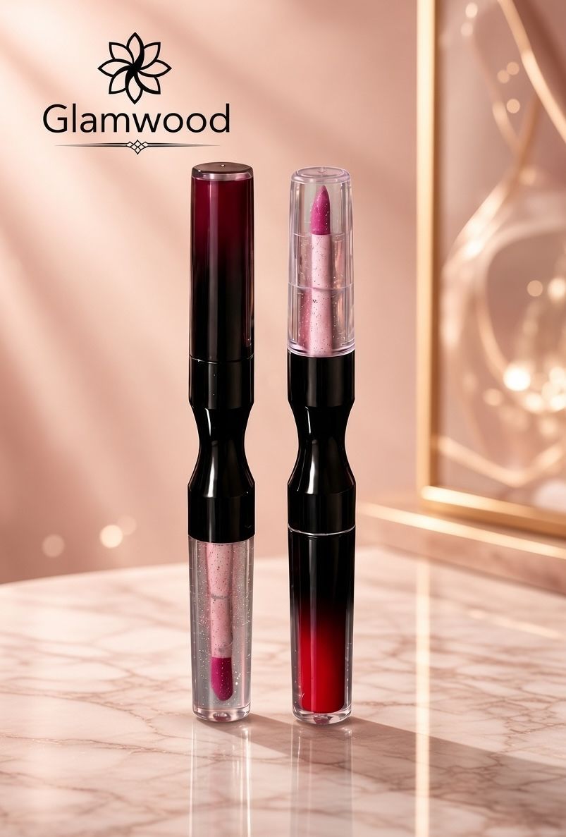 Glamwood Premium 2-in-1 Dual-Ended Lipstick & Gloss (Pack of2) (Red & Maroon, Glitter Gloss, 10 ml)